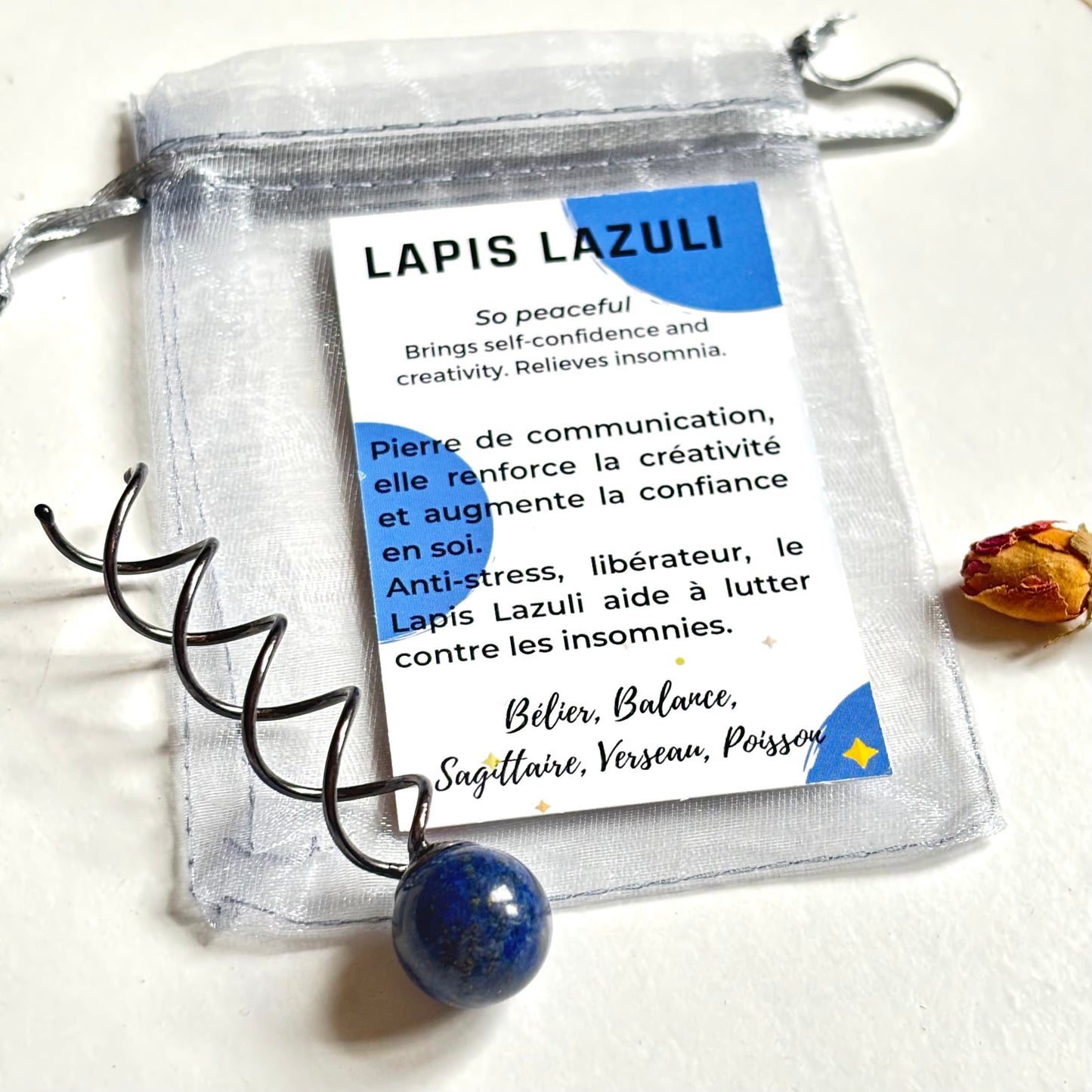 Spirales tourbillons pour attacher les cheveux avec une pierre bleue naturelle Lapis Lazuli