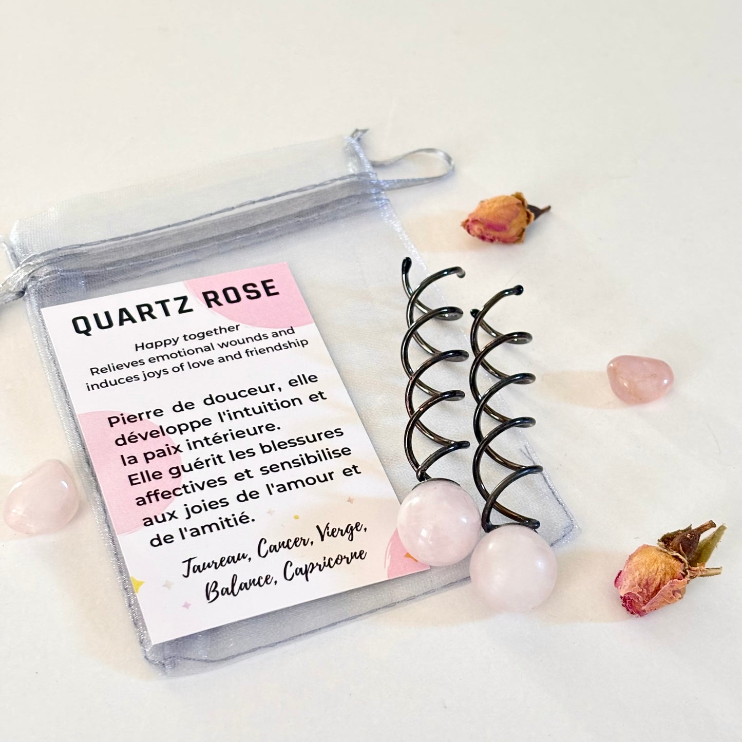 Lot de 2 spirales à cheveux en pierre Quartz Rose