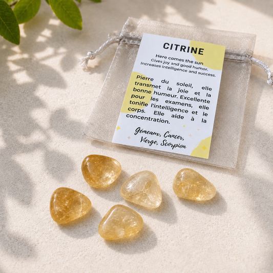 Pochon de Citrine - 5 pierres de la réussite