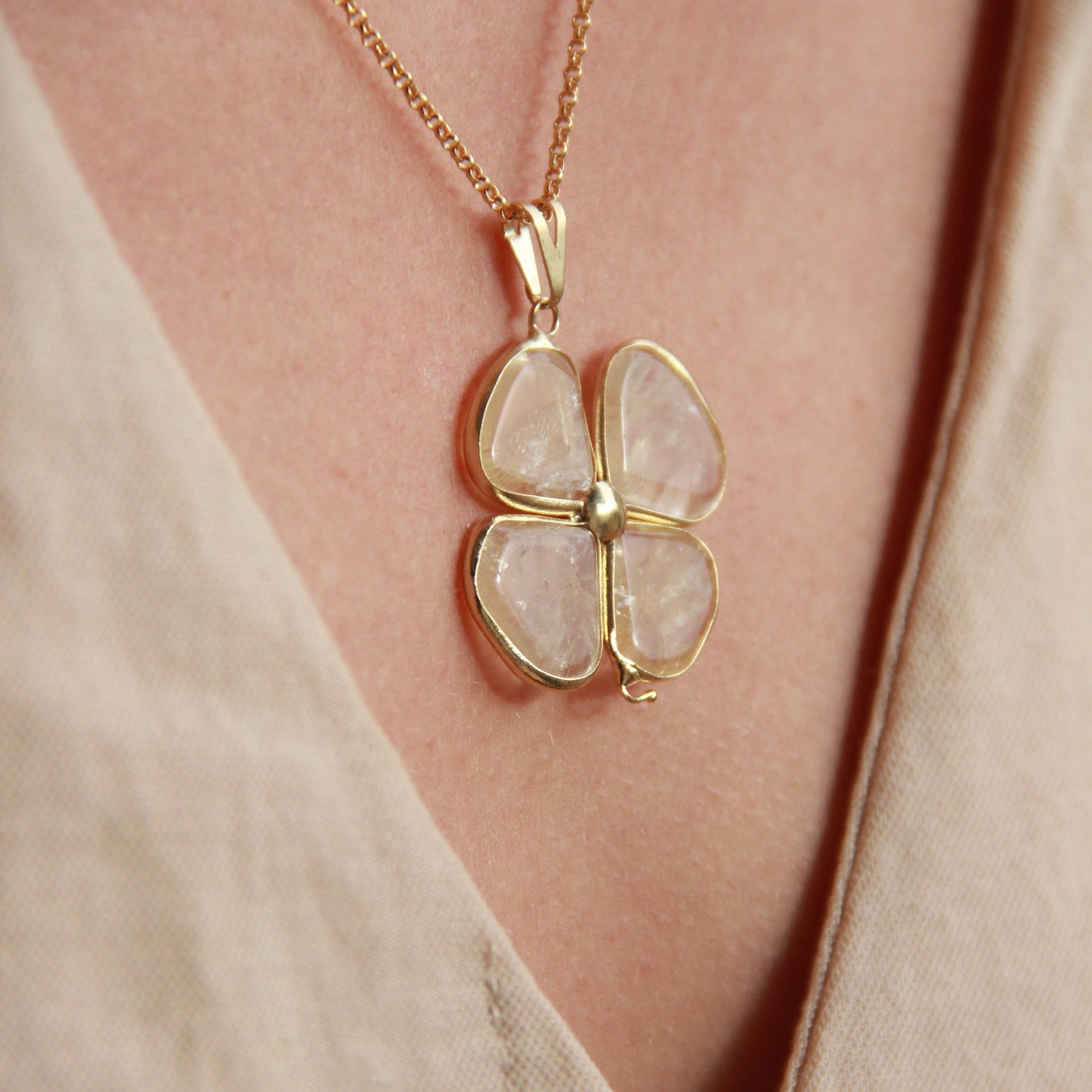 Pendentif Citrine - Trèfle • doré