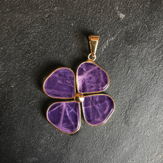 Pendentif Améthyste - Trèfle • doré