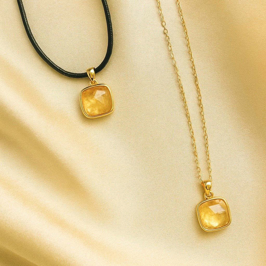 Collier or citrine jaune naturelle cordon ou chaîne