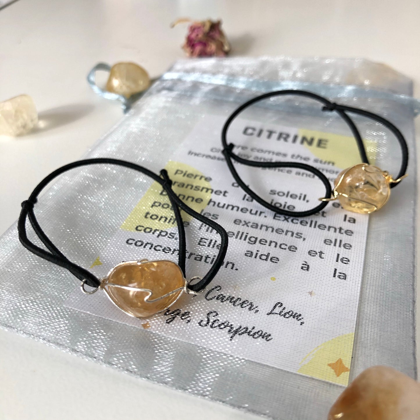 bracelet en pierre citrine or ou argent