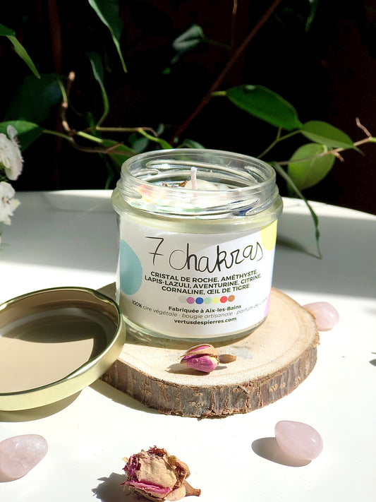 Bougie décorative 100ml avec gemmes naturelles, fabrication artisanale écologique à base de cire de soja