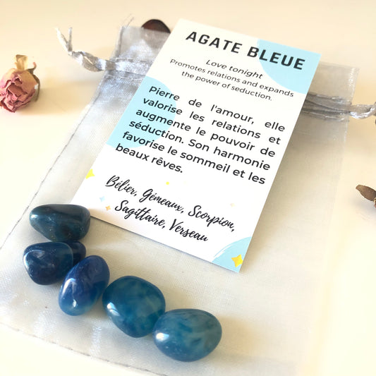 Pochon d'Agate Bleue - 5 pierres de l'amour
