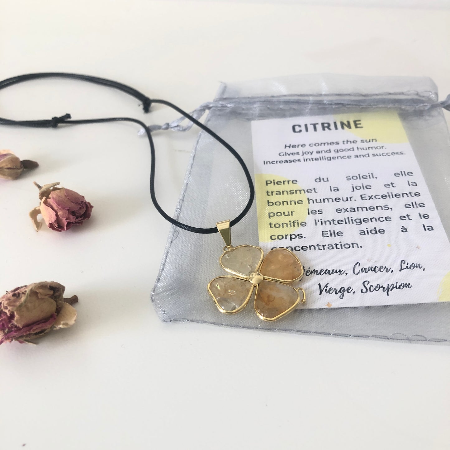 Pendentif Citrine - Trèfle