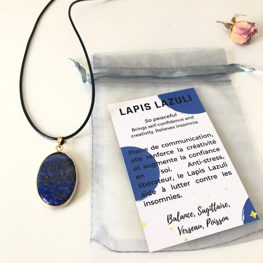 Pendentif Lapis Lazuli - ovale • doré
