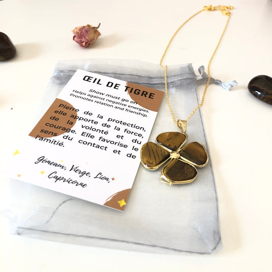 Tiger's Eye Pendant - Clover