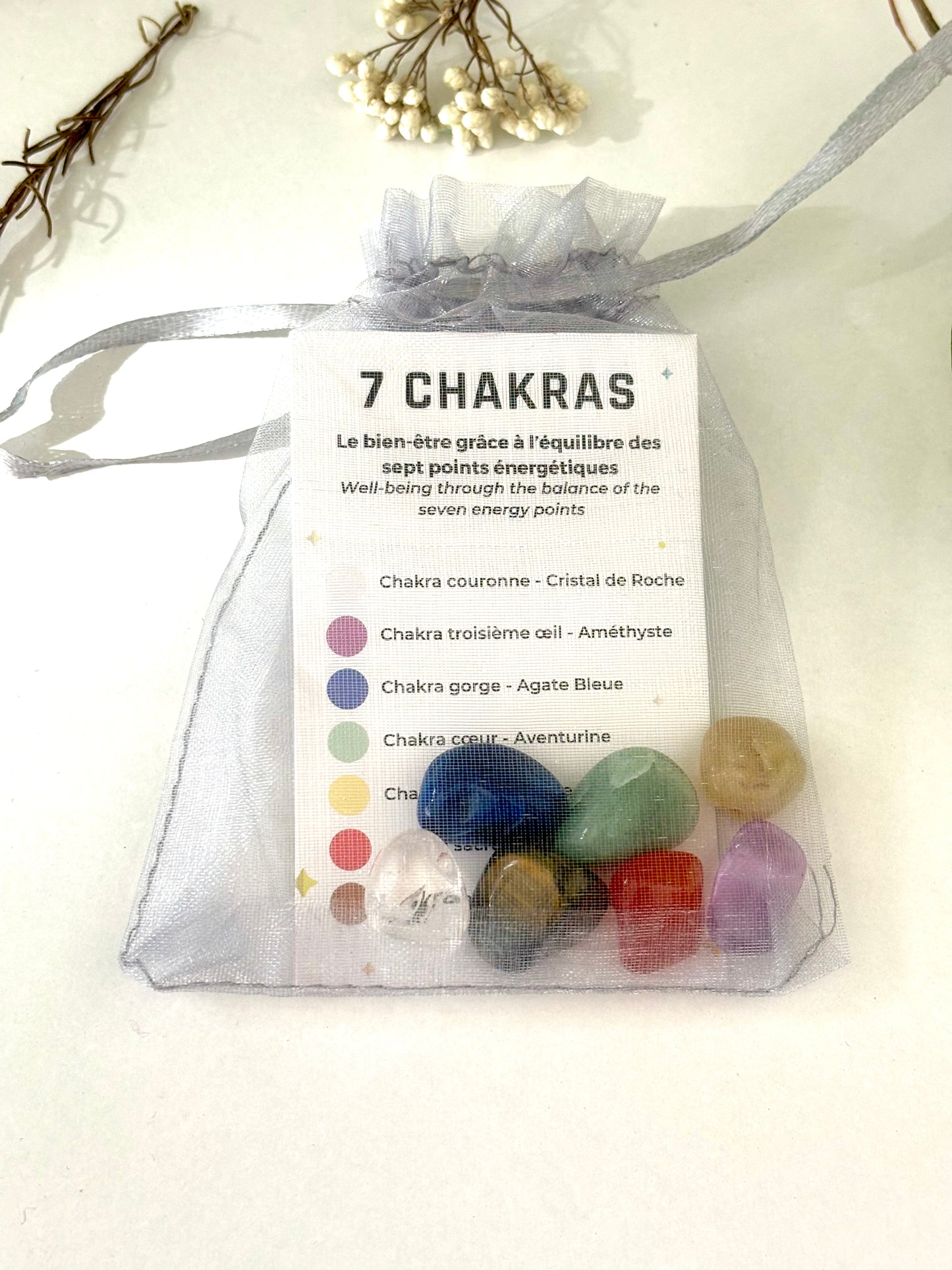 Kit pochon 7 chakras, lot de 7 pierres