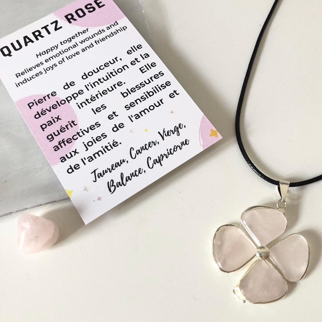 Pendentif Quartz Rose - Trèfle