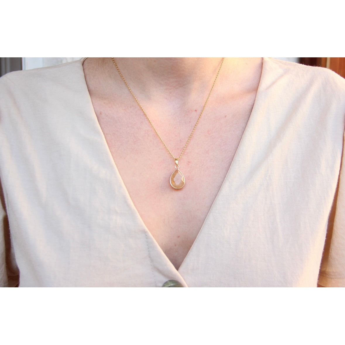 Pendentif en forme de goûte en Citrine - doré