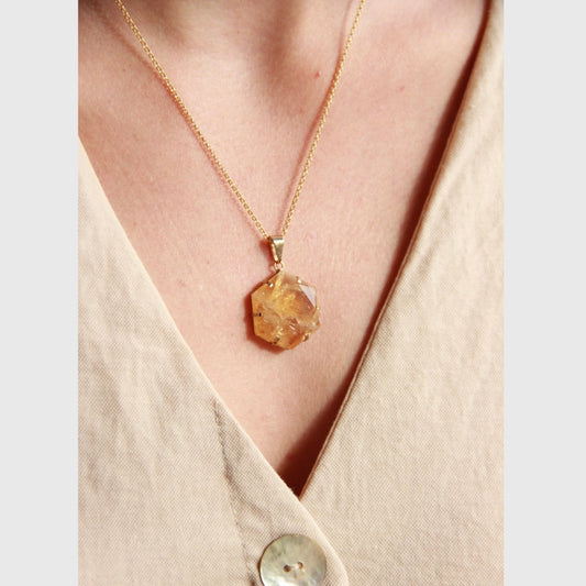 Pendentif Citrine - Hexagone • doré