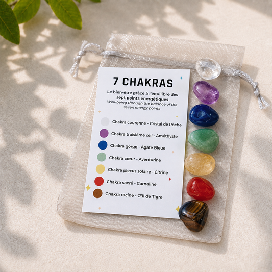 Kit pochon 7 chakras, lot de 7 pierres