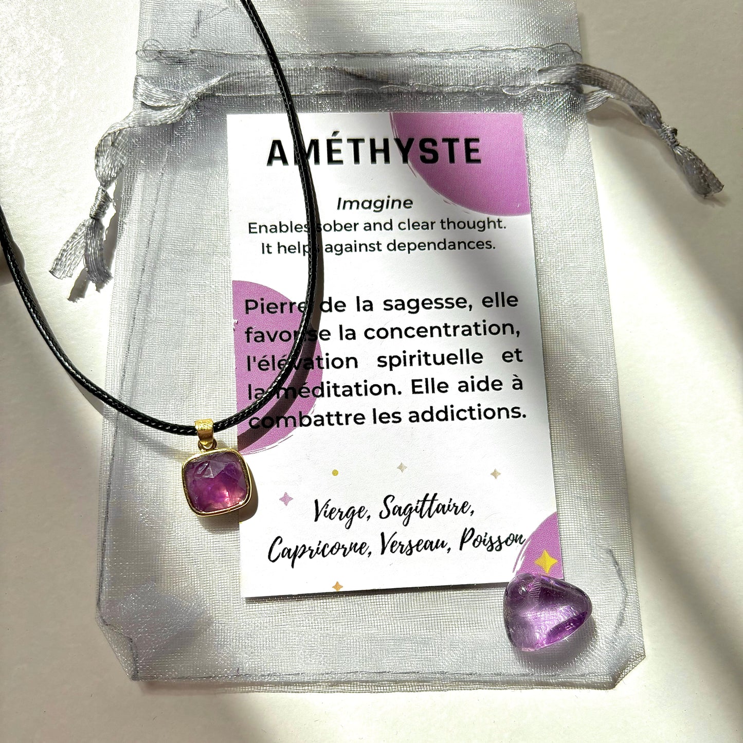 Pendentif Améthyste - petit carré • doré