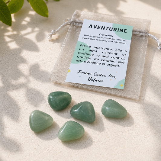 Pochon Aventurine - 5 pierres de chance