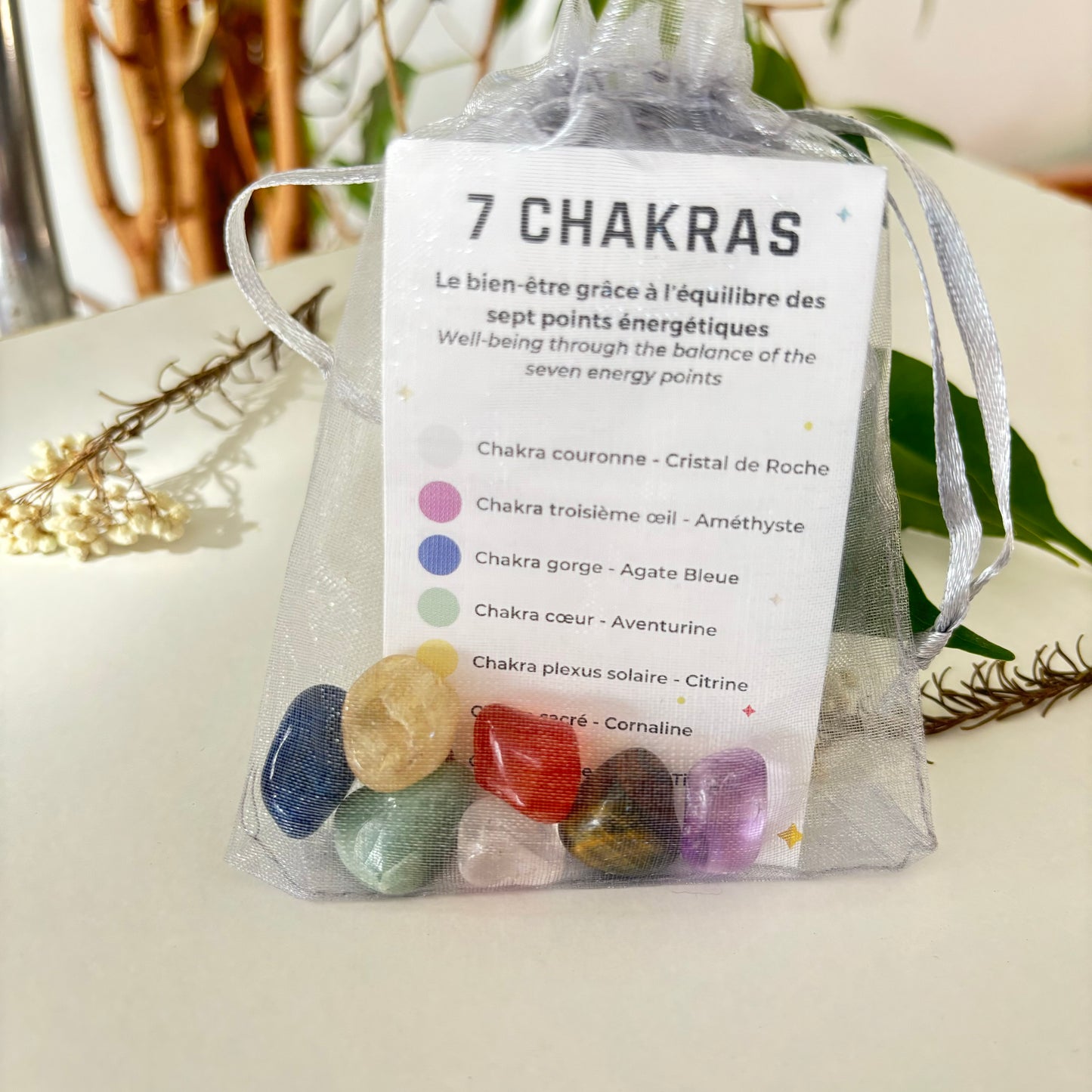 Kit pochon 7 chakras, lot de 7 pierres