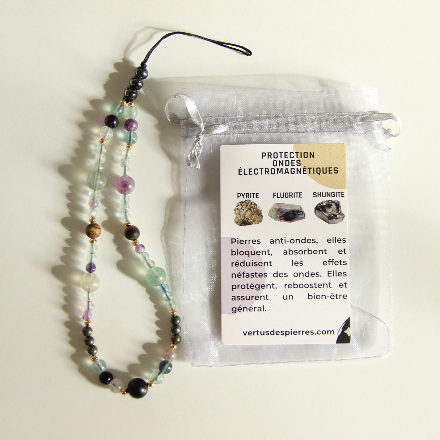 Telephone chain in beaded natural stones, anti waves