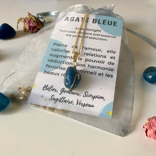 Pendentif Agate Bleue - pierre roulée