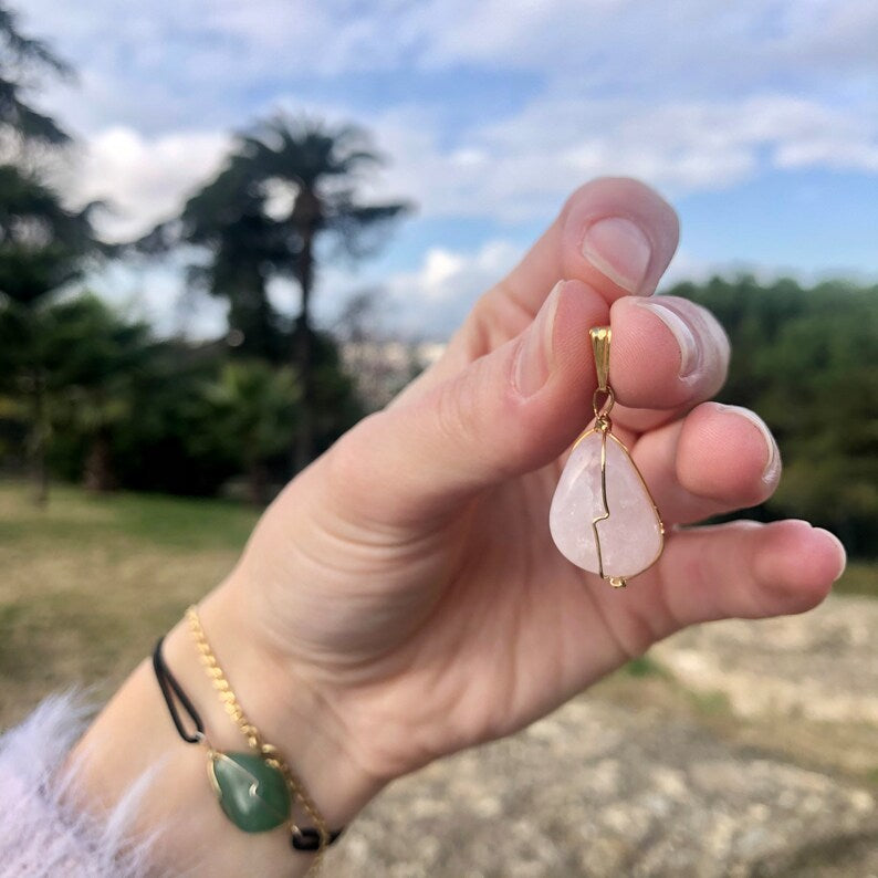 Pendentif Quartz Rose - pierre roulée