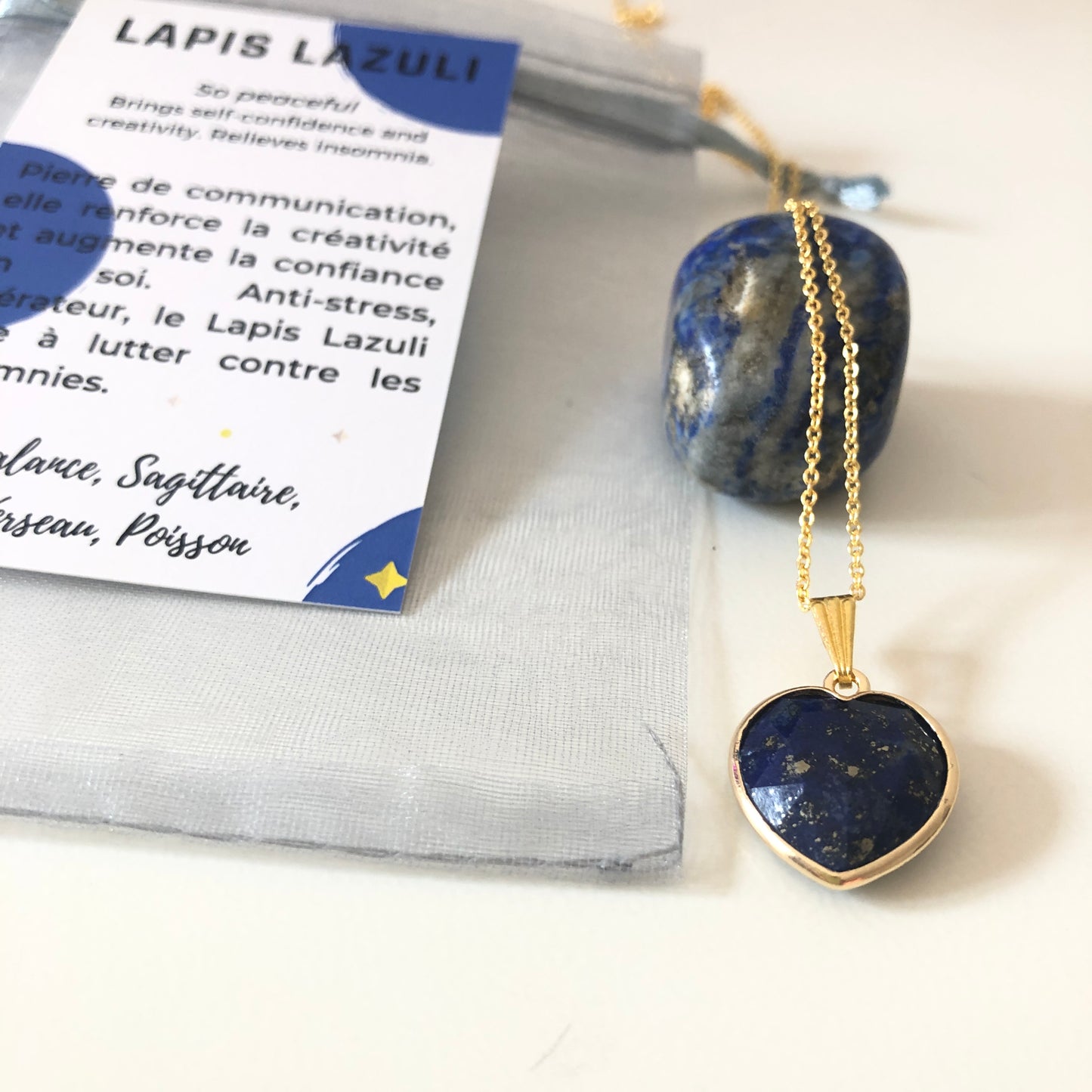 Pendentif Lapis Lazuli - coeur • doré