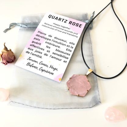 Pendentif Quartz Rose - Hexagone