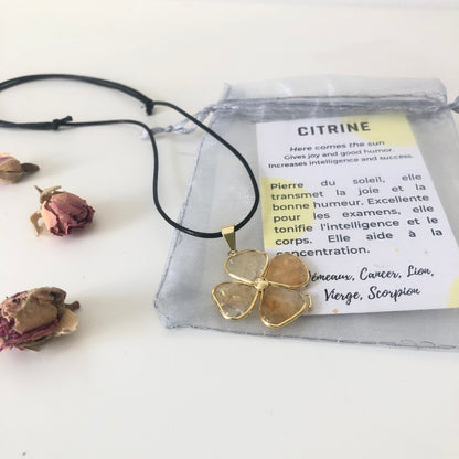 Pendentif Citrine - Trèfle • doré